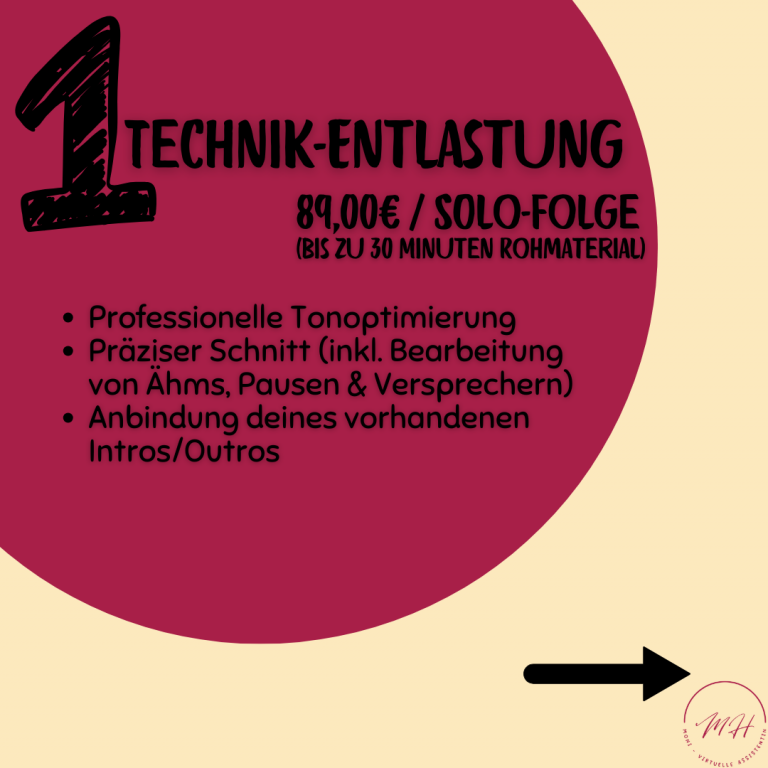 Technik-Entlastung - 89,00€ / Solo-Folge - (bis zu 30 Minuten Rohmaterial)