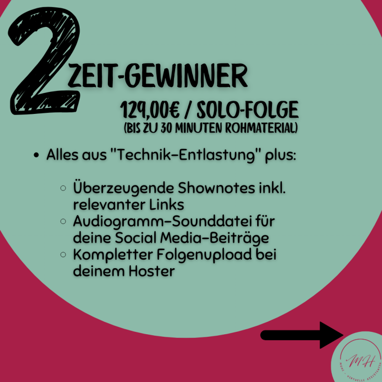 Zeit-Gewinner - 129,00€ / Solo-Folge - (bis zu 30 Minuten Rohmaterial)