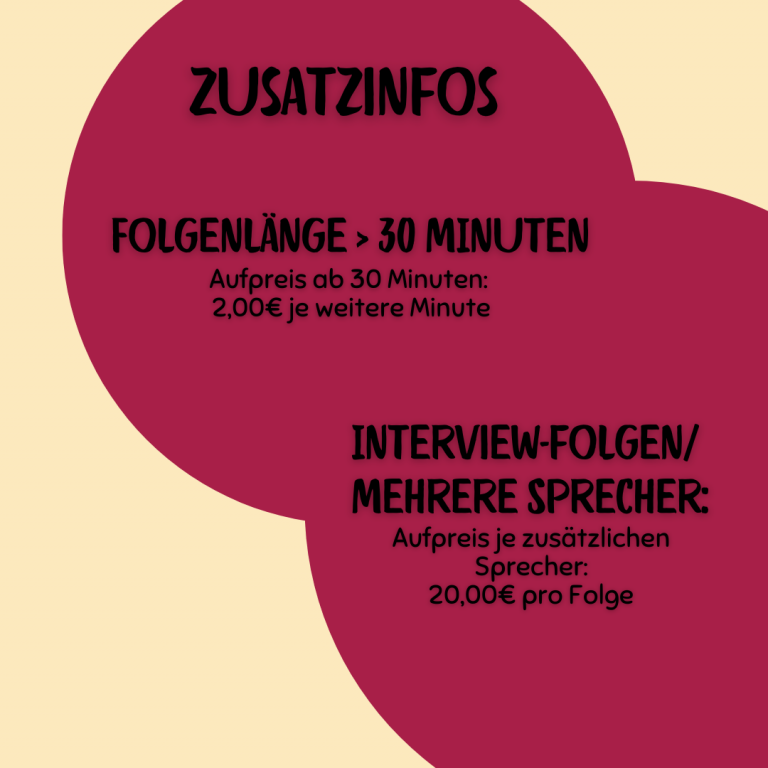 Infos zu Folgenlänge über 30 Minuten und mehreren Sprechern, z. B. Interviews